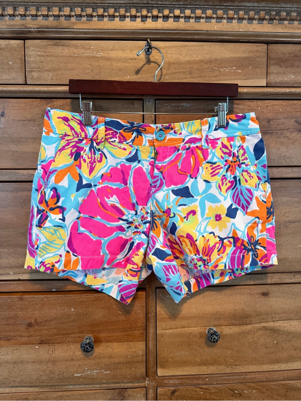Lilly Pulitzer Vibrant Pink Orange Blue Floral Callahan Shorts Sz 12